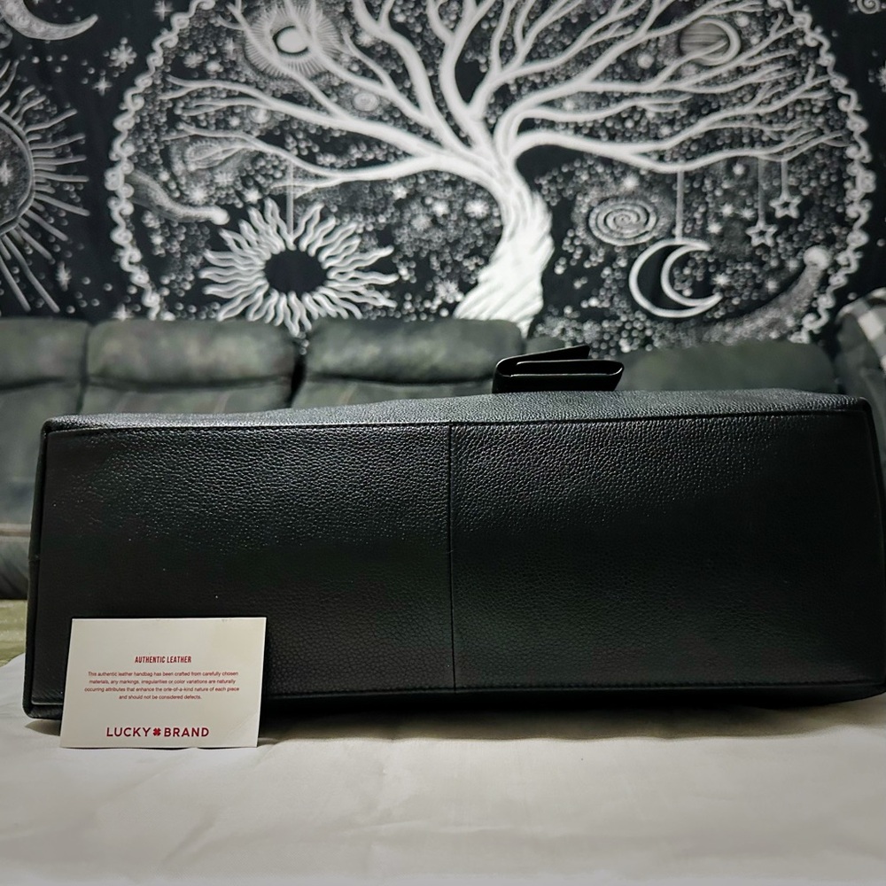 Vintage Y2K Lucky Brand Black soft Leather Tote Bag with keychain wallet laptop - Picture 15 of 17